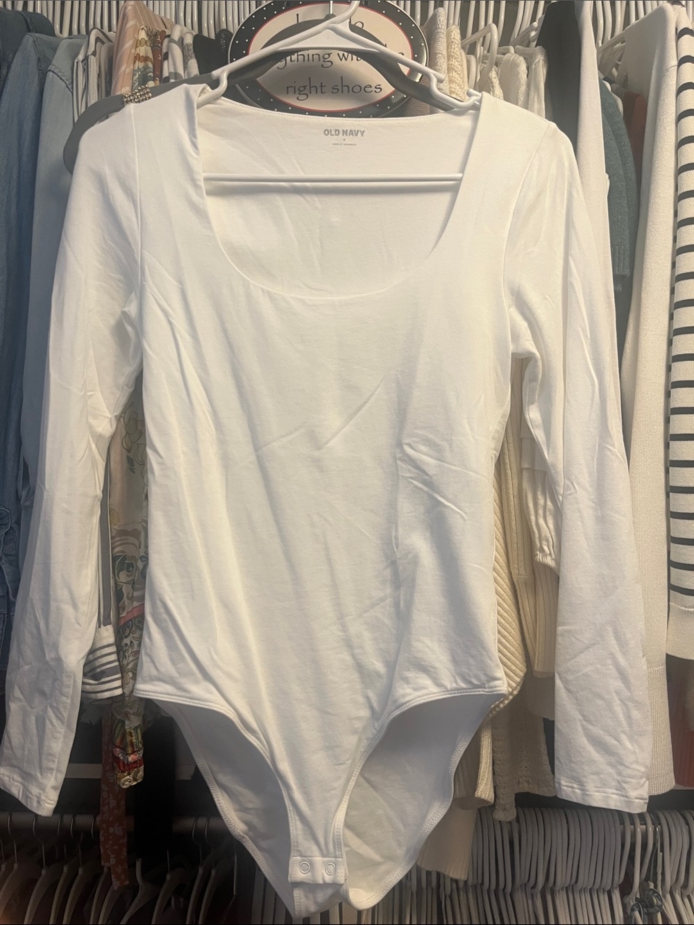 Old Navy Women's White Long-Sleeve Scoop Neck Bodysuit